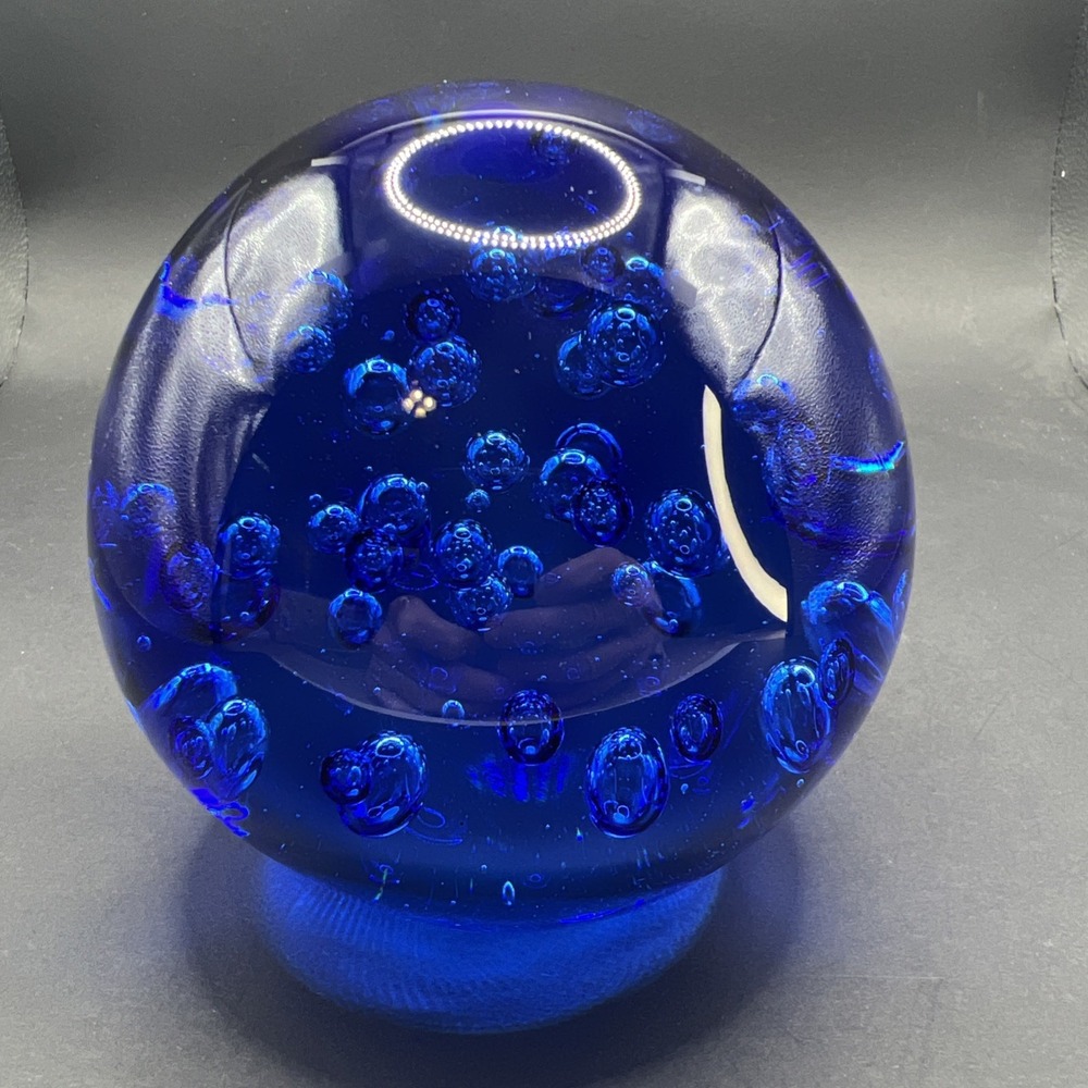 Huge 4.5lb Ann Primrose Murano Style Blue Glass Sphere Orb Controlled Bubble